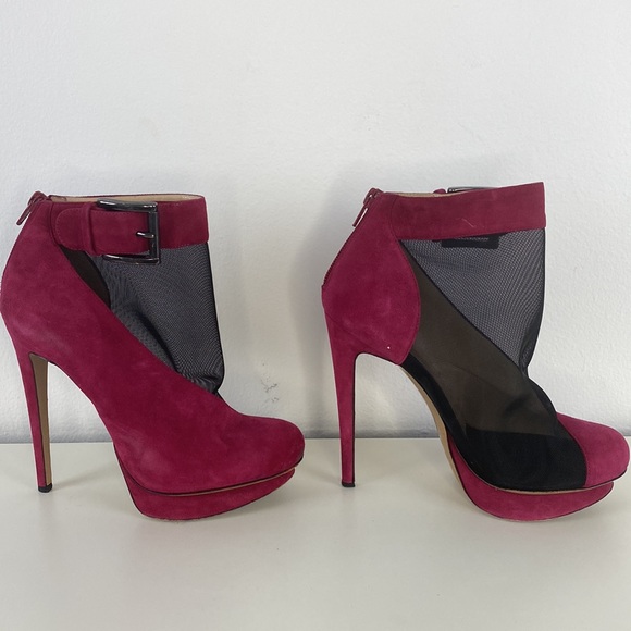 Nicholas Kirkwood Rasberry Suede Mesh High Heel Bootie - Picture 4 of 7